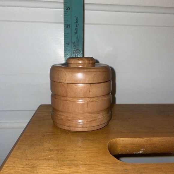 Wooden Teak Container With Lid Salt Box Trinket Holder Treasure Keeper - Picture 1 of 10